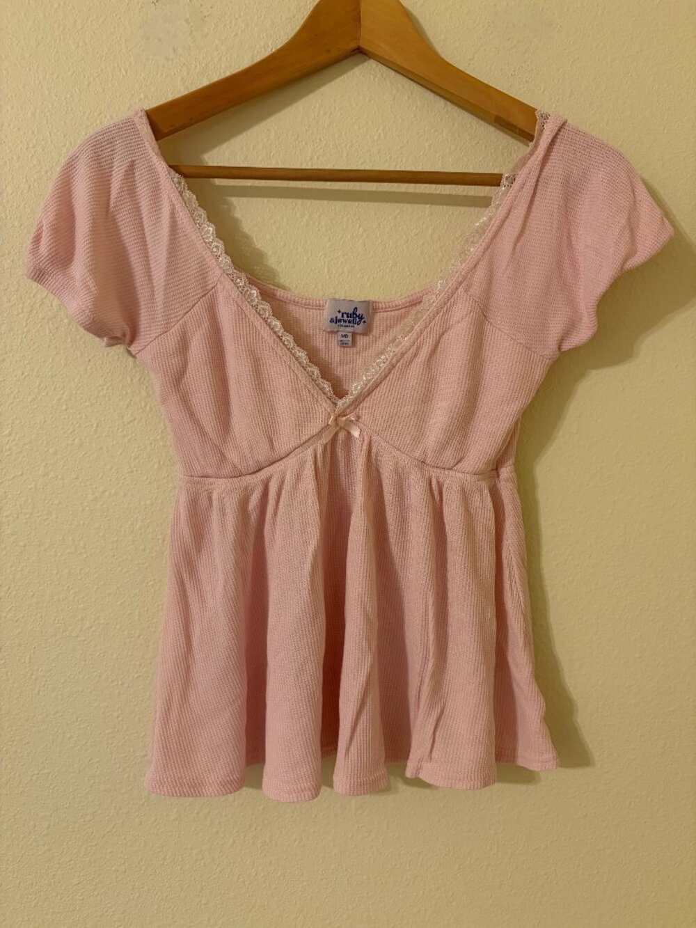 Ruby & Jewell Los Angeles Pink Babydoll Waffle Top Size S/M